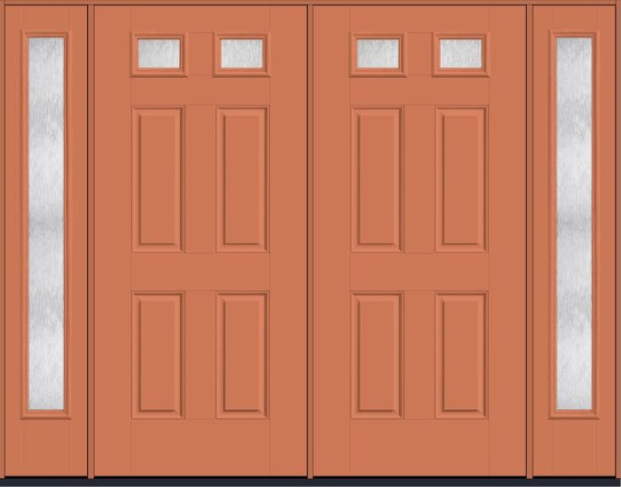 80" Chord Top View 2 Lite 4 Panel Smooth Fiberglass Double Door, Full Sidelites