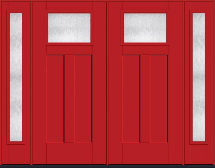 80" Chord Craftsman Top View 2 Panel Shaker Smooth Fiberglass Double Door, Full Sidelites