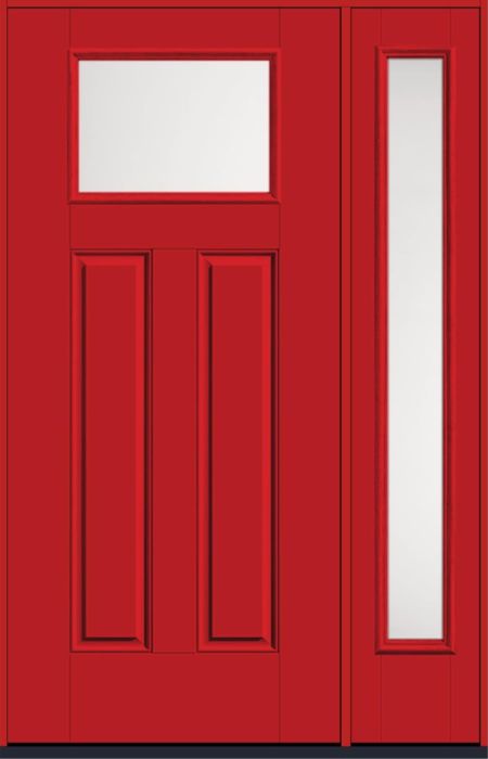 80" Satin Etch Craftsman Top View 2 Panel Smooth Fiberglass Single Door, Full Sidelite