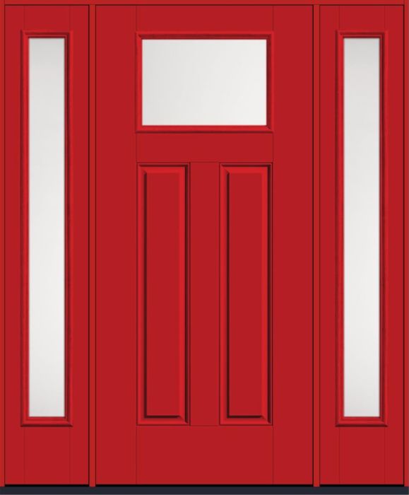 80" Satin Etch Craftsman Top View 2 Panel Smooth Fiberglass Single Door, Full Sidelites