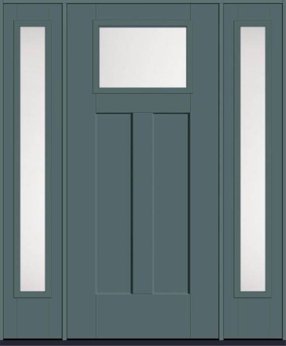 80" Satin Etch Craftsman Top View 2 Panel Shaker Smooth Fiberglass Single Door, Full Sidelites