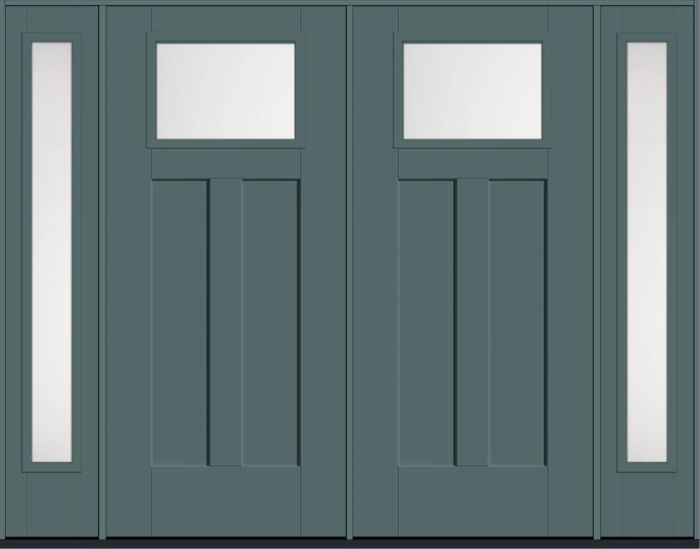 80" Satin Etch Craftsman Top View 2 Panel Shaker Smooth Fiberglass Double Door, Full Sidelites