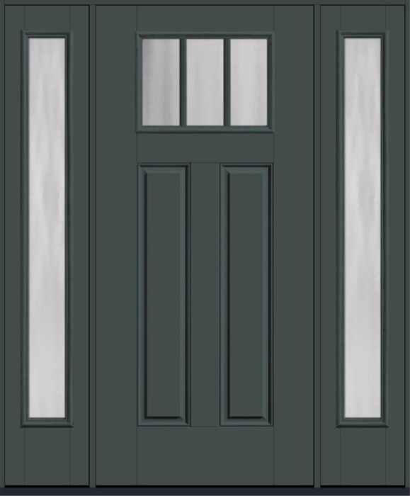 80" Chinchilla Craftsman Top View 3 Lite 2 Panel SDL Smooth Fiberglass Single Door, Full Sidelites