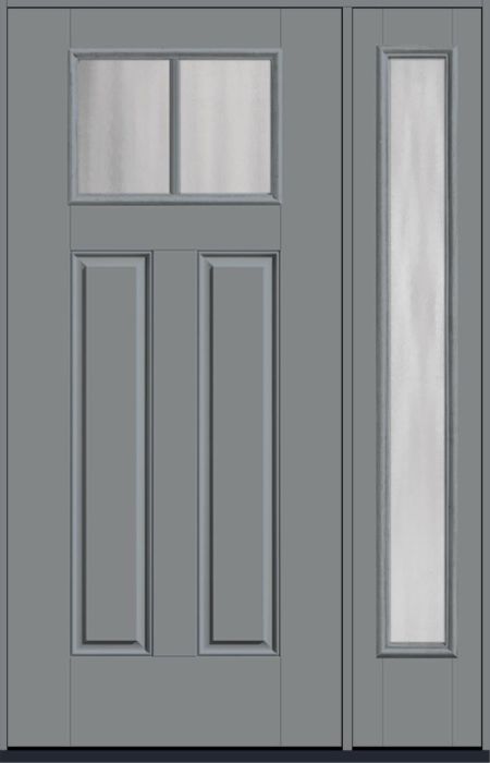 80" Chinchilla Craftsman Top View 2 Lite 2 Panel SDL Smooth Fiberglass Single Door, Sidelite