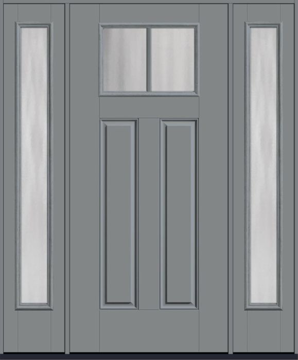 80" Chinchilla Craftsman Top View 2 Lite 2 Panel SDL Smooth Fiberglass Single Door, Sidelites