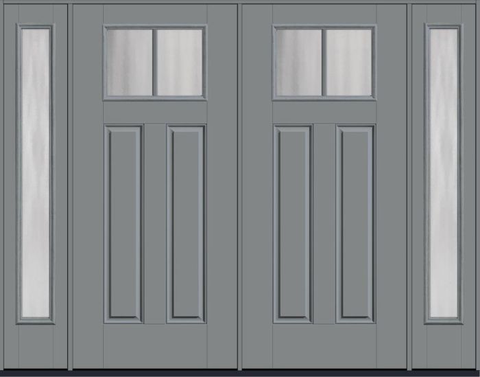 80" Chinchilla Craftsman Top View 2 Lite 2 Panel SDL Smooth Fiberglass Double Door, Sidelites