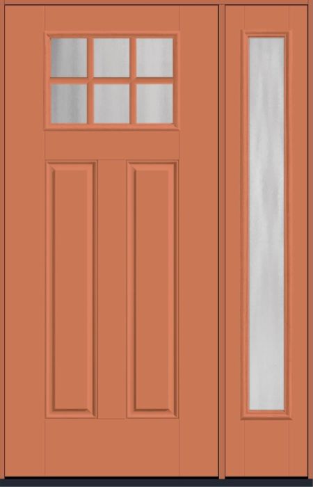 80" Chinchilla Craftsman Top View 6 Lite 2 Panel SDL Smooth Fiberglass Single Door, Full Sidelite