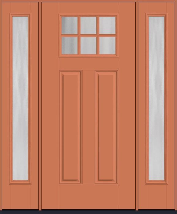 80" Chinchilla Craftsman Top View 6 Lite 2 Panel SDL Smooth Fiberglass Single Door, Full Sidelites