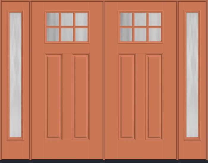 80" Chinchilla Craftsman Top View 6 Lite 2 Panel SDL Smooth Fiberglass Double Door, Full Sidelites