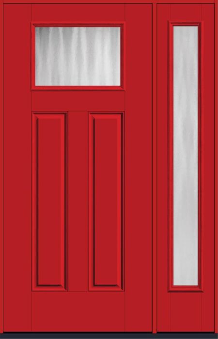 80" Chinchilla Craftsman Top View 2 Panel Smooth Fiberglass Single Door, Full Sidelite