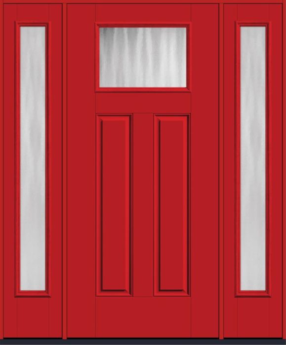 80" Chinchilla Craftsman Top View 2 Panel Smooth Fiberglass Single Door, Full Sidelites