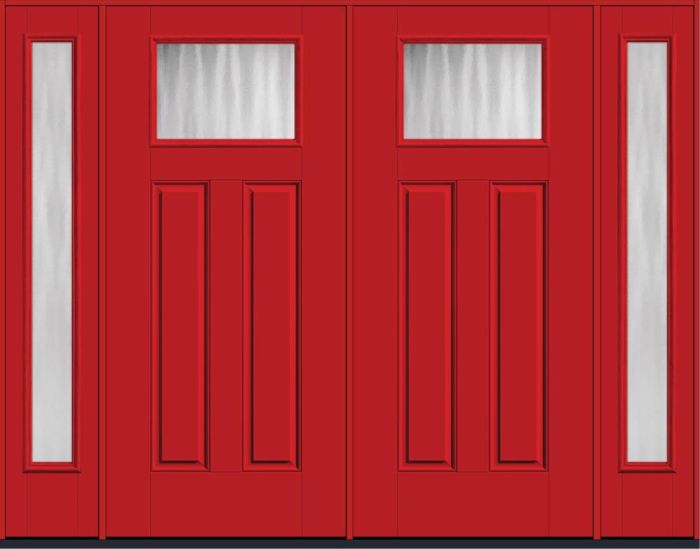 80" Chinchilla Craftsman Top View 2 Panel Smooth Fiberglass Double Door, Full Sidelites