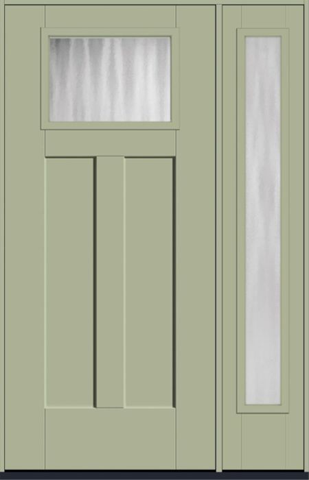 80" Chinchilla Craftsman Top View 2 Panel Shaker Smooth Fiberglass Single Door, Full Sidelites