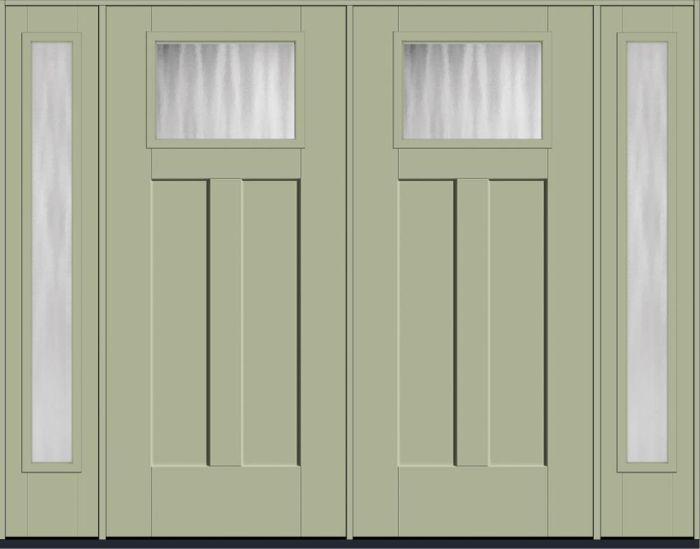 80" Chinchilla Craftsman Top View 2 Panel Shaker Smooth Fiberglass Double Door, Full Sidelites
