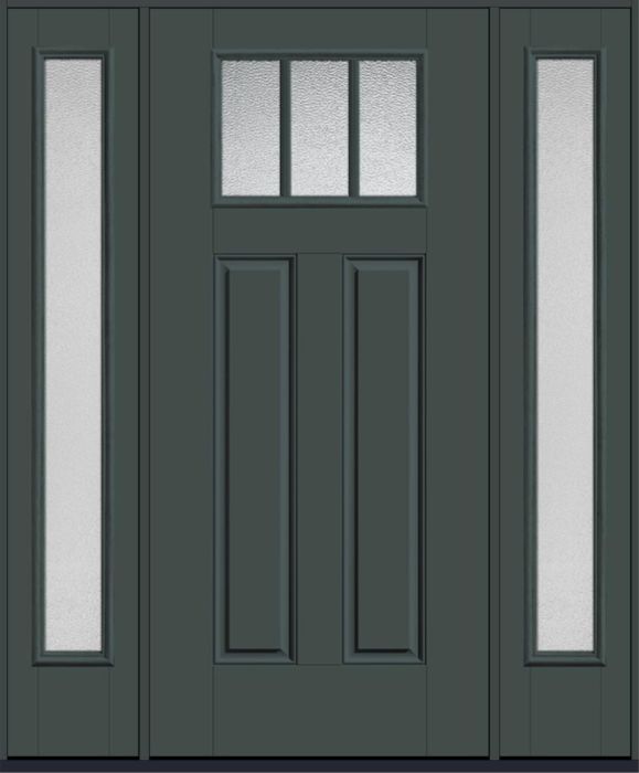 80" Granite Craftsman Top View 3 Lite 2 Panel SDL Smooth Fiberglass Single Door, Full Sidelites