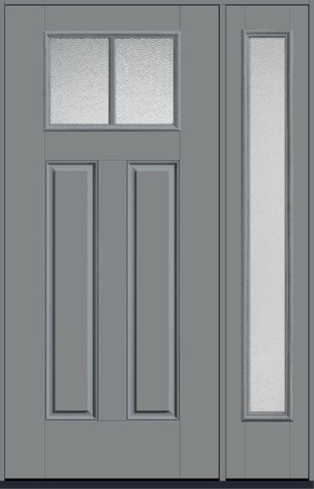 80" Granite Craftsman Top View 2 Lite 2 Panel SDL Smooth Fiberglass Single Door, Full Sidelite