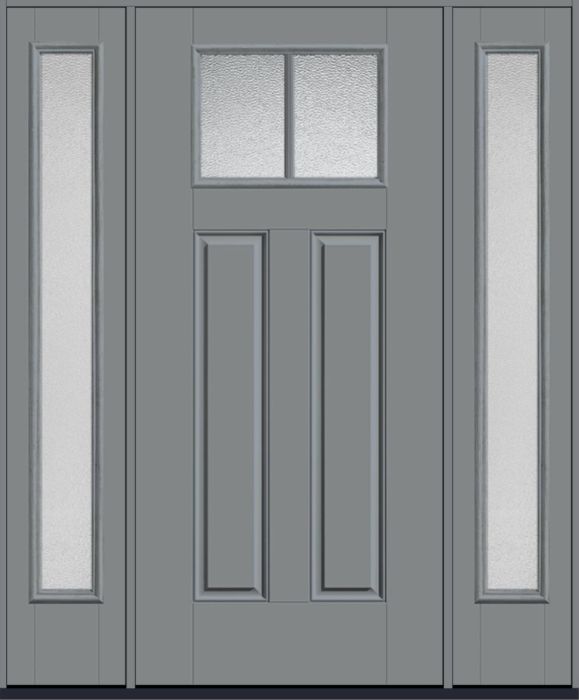 80" Granite Craftsman Top View 2 Lite 2 Panel SDL Smooth Fiberglass Single Door, Full Sidelites