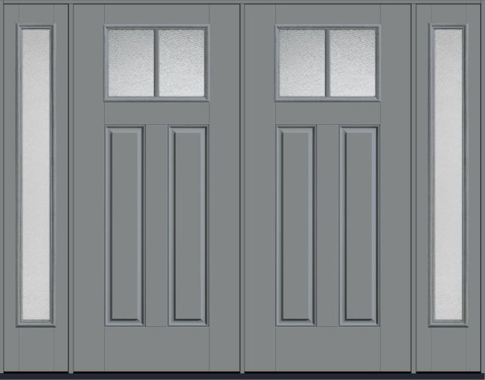 80" Granite Craftsman Top View 2 Lite 2 Panel SDL Smooth Fiberglass Double Door, Full Sidelites