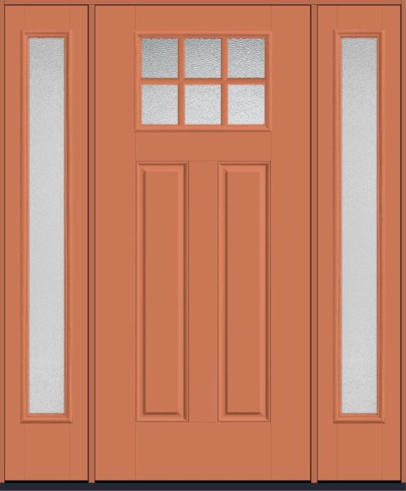 80" Granite Craftsman Top View 6 Lite 2 Panel SDL Smooth Fiberglass Single Door, Full Sidelites