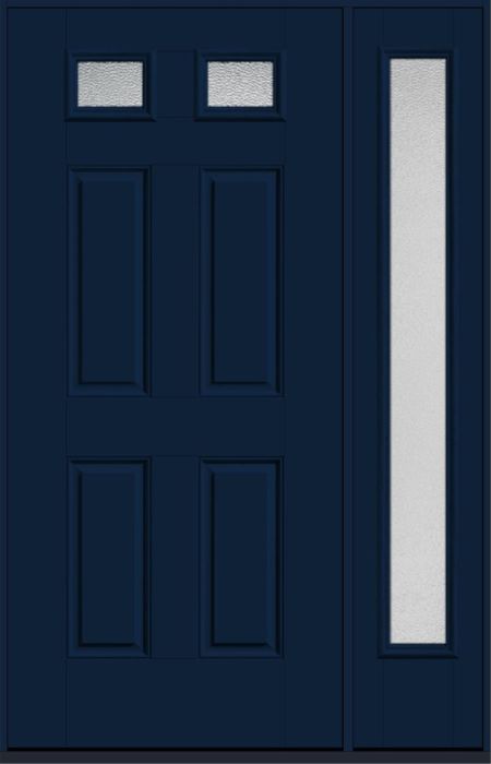 80" Granite Top View 2 Lite 4 Panel Smooth Fiberglass Single Door, Full Sidelite