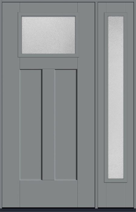 80" Granite Craftsman Top View 2 Panel Shaker Smooth Fiberglass Single Door, Full Sidelite