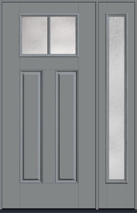 80" Rainglass Craftsman Top View 2 Lite 2 Panel SDL Smooth Fiberglass Single Door, Full Sidelite