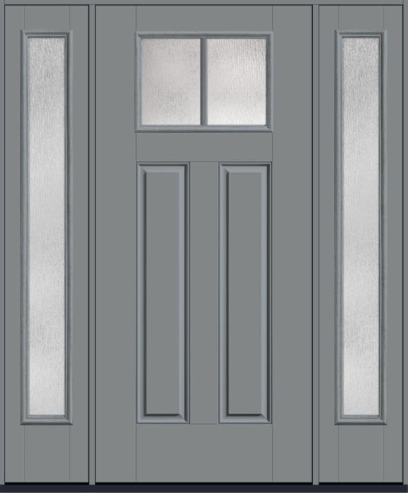 80" Rainglass Craftsman Top View 2 Lite 2 Panel SDL Smooth Fiberglass Single Door, Full Sidelites