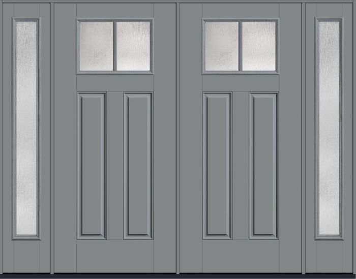 80" Rainglass Craftsman Top View 2 Lite 2 Panel SDL Smooth Fiberglass Double Door, Full Sidelites