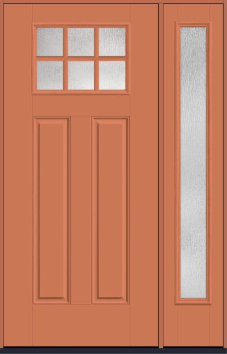 80" Rainglass Craftsman Top View 6 Lite 2 Panel SDL Smooth Fiberglass Single Door, Full Sidelite