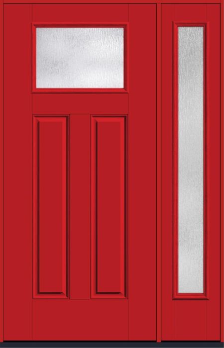 80" Rainglass Craftsman Top View 2 Panel Smooth Fiberglass Single Door, Full Sidelite