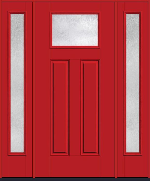 80" Rainglass Craftsman Top View 2 Panel Smooth Fiberglass Single Door, Full Sidelites