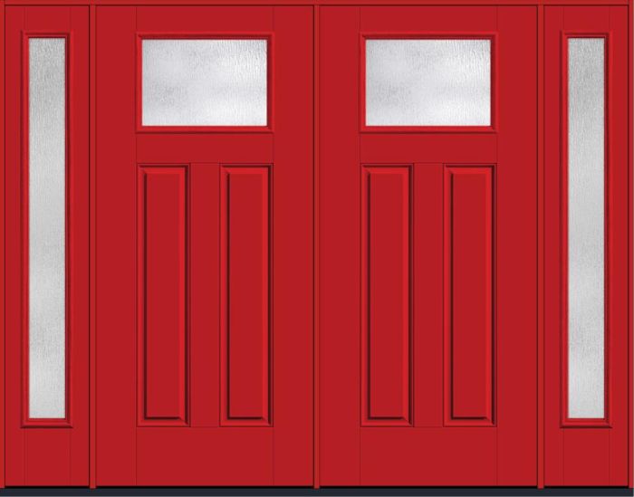 80" Rainglass Craftsman Top View 2 Panel Smooth Fiberglass Double Door, Full Sidelites