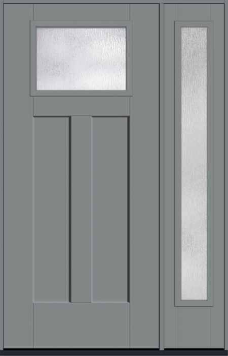 80" Rainglass Craftsman Top View 2 Panel Shaker Smooth Fiberglass Single Door, Full Sidelite