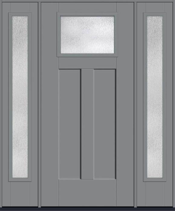 80" Rainglass Craftsman Top View 2 Panel Shaker Smooth Fiberglass Single Door, Full Sidelites