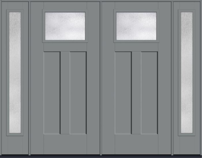 80" Rainglass Craftsman Top View 2 Panel Shaker Smooth Fiberglass Double Door, Full Sidelites