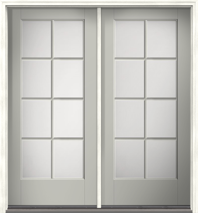 80" Clear Colonial 8 Lite SDL Smooth Full Lite Flush-Glazed Fiberglass Double Door