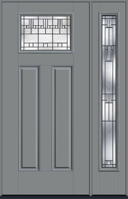 80" Sedona Craftsman Top View 2 Panel Smooth Fiberglass Single Door, Full Sidelite