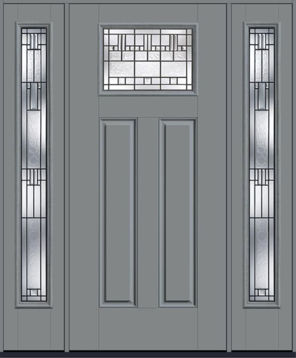 80" Sedona Craftsman Top View 2 Panel Smooth Fiberglass Single Door, Full Sidelites