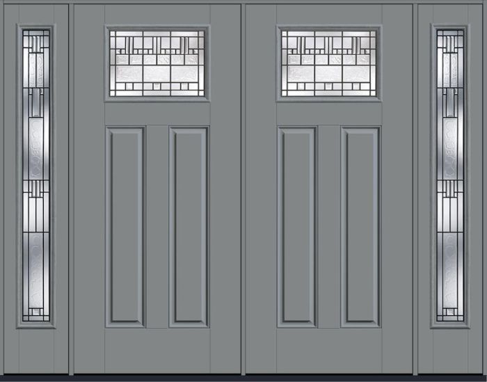 80" Sedona Craftsman Top View 2 Panel Smooth Fiberglass Double Door, Full Sidelites