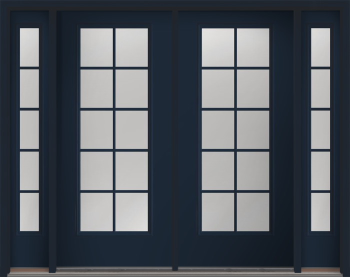 80" Low-E Colonial 10 Lite Fixed Grilles Smooth Full Lite Fiberglass Double Door, Sidelites
