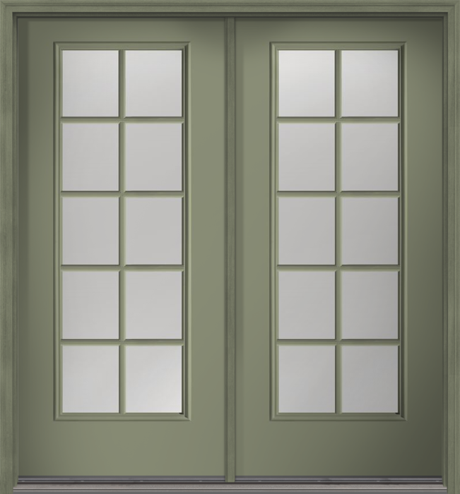 80" Clear Colonial 10 Lite SDL Smooth Full Lite Fiberglass Double Door