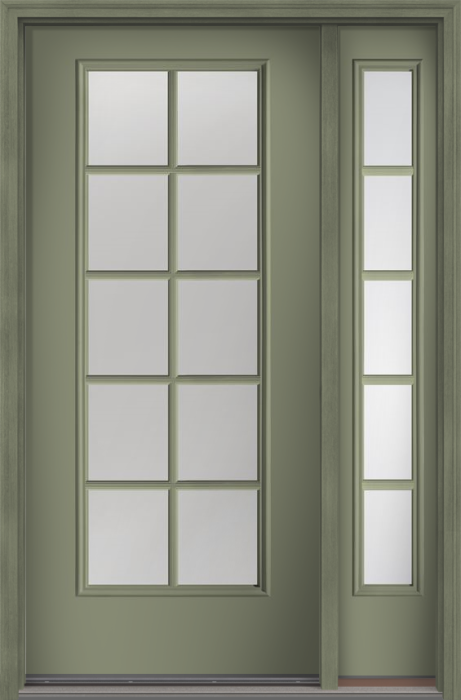 80" Clear Colonial 10 Lite SDL Smooth Full Lite Fiberglass Single Door, Sidelite