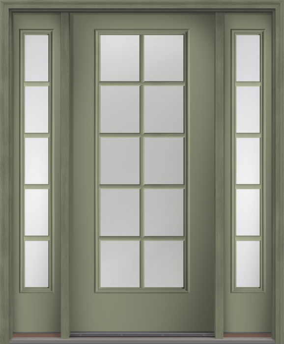 80" Clear Colonial 10 Lite SDL Smooth Full Lite Fiberglass Single Door, Sidelites