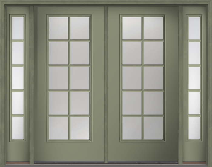 80" Clear Colonial 10 Lite SDL Smooth Full Lite Fiberglass Double Door, Sidelites