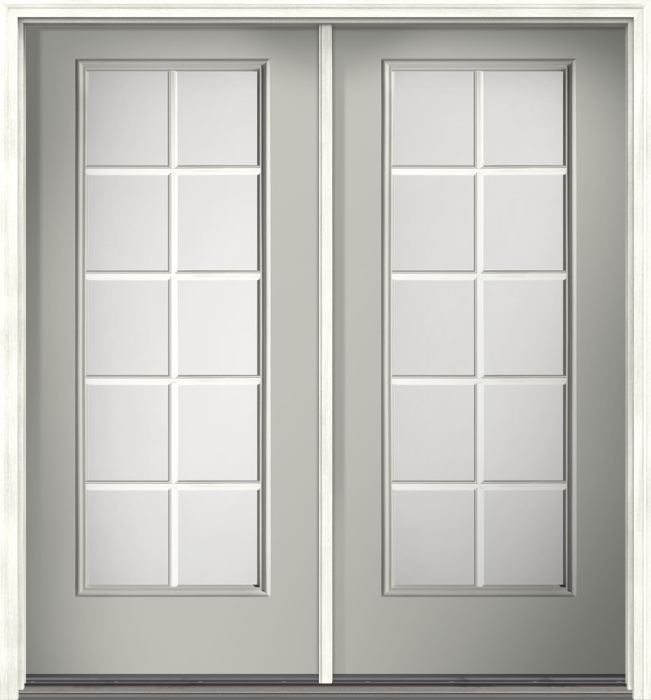 80" Satin Etch Colonial 10 Lite SDL Smooth Full Lite Fiberglass Double Door