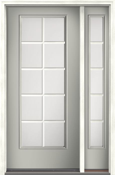 80" Satin Etch Colonial 10 Lite SDL Smooth Full Lite Fiberglass Single Door, Sidelite