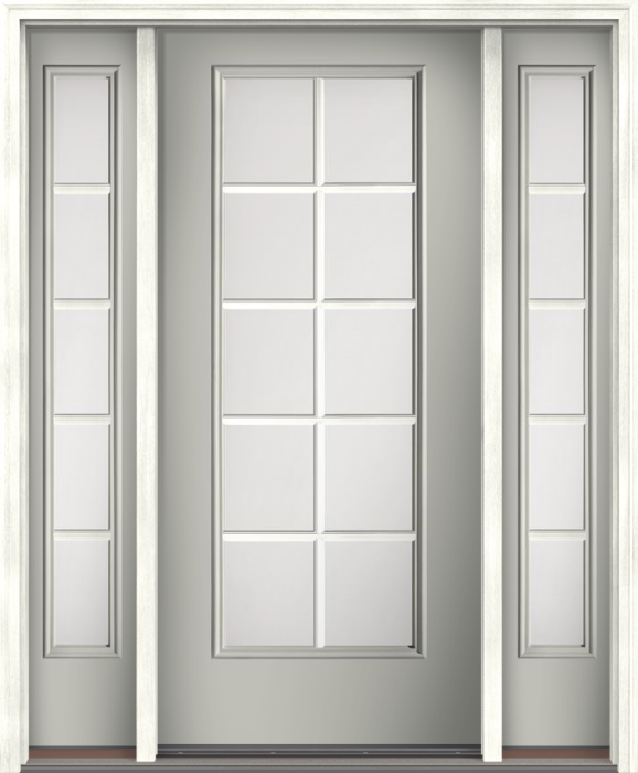 80" Satin Etch Colonial 10 Lite SDL Smooth Full Lite Fiberglass Single Door, Sidelites