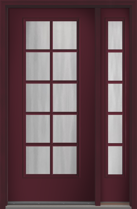 80" Chinchilla Colonial 10 Lite SDL Smooth Full Lite Fiberglass Single Door, Sidelite