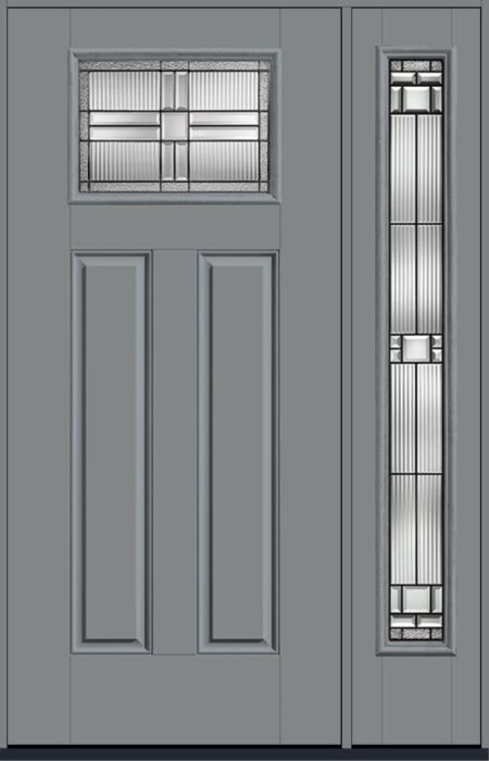 80" Saratoga Craftsman Top View 2 Panel Smooth Fiberglass Single Door, Full Sidelite