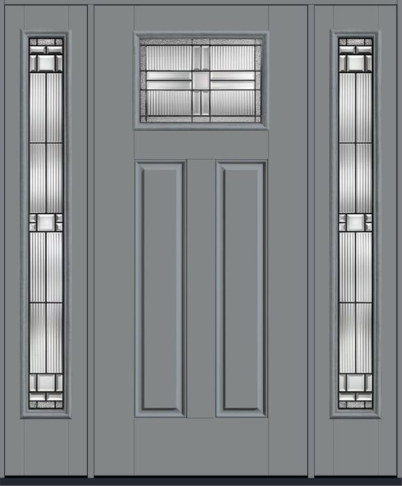 80" Saratoga Craftsman Top View 2 Panel Smooth Fiberglass Single Door, Full Sidelites